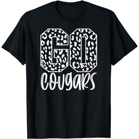 Cougars Team Mascot School Spirit Game Night Leopard Print T-Shirt