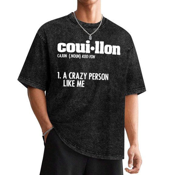 Couillon Cajun Men's Louisiana Crawfish Graphic T-Shirt - 100% Cotton Crew Neck Casual Summer Tee With Bold CRAZY PERSON Slogan Washed Tee
