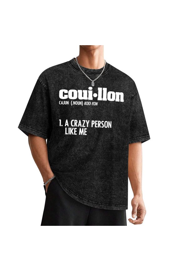 Couillon Cajun Men's Louisiana Crawfish Graphic T-Shirt - 100% Cotton Crew Neck Casual Summer Tee With Bold CRAZY PERSON Slogan Washed Tee