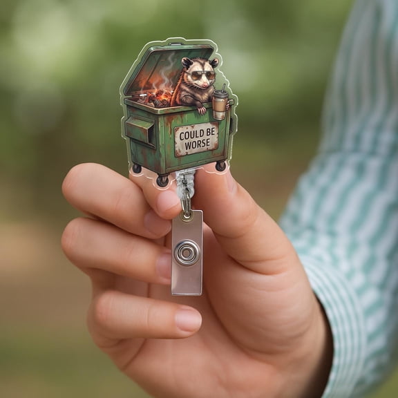 Could Be Worse Possum Badge Reel, Dumpster Fire Badge, Funny Gift