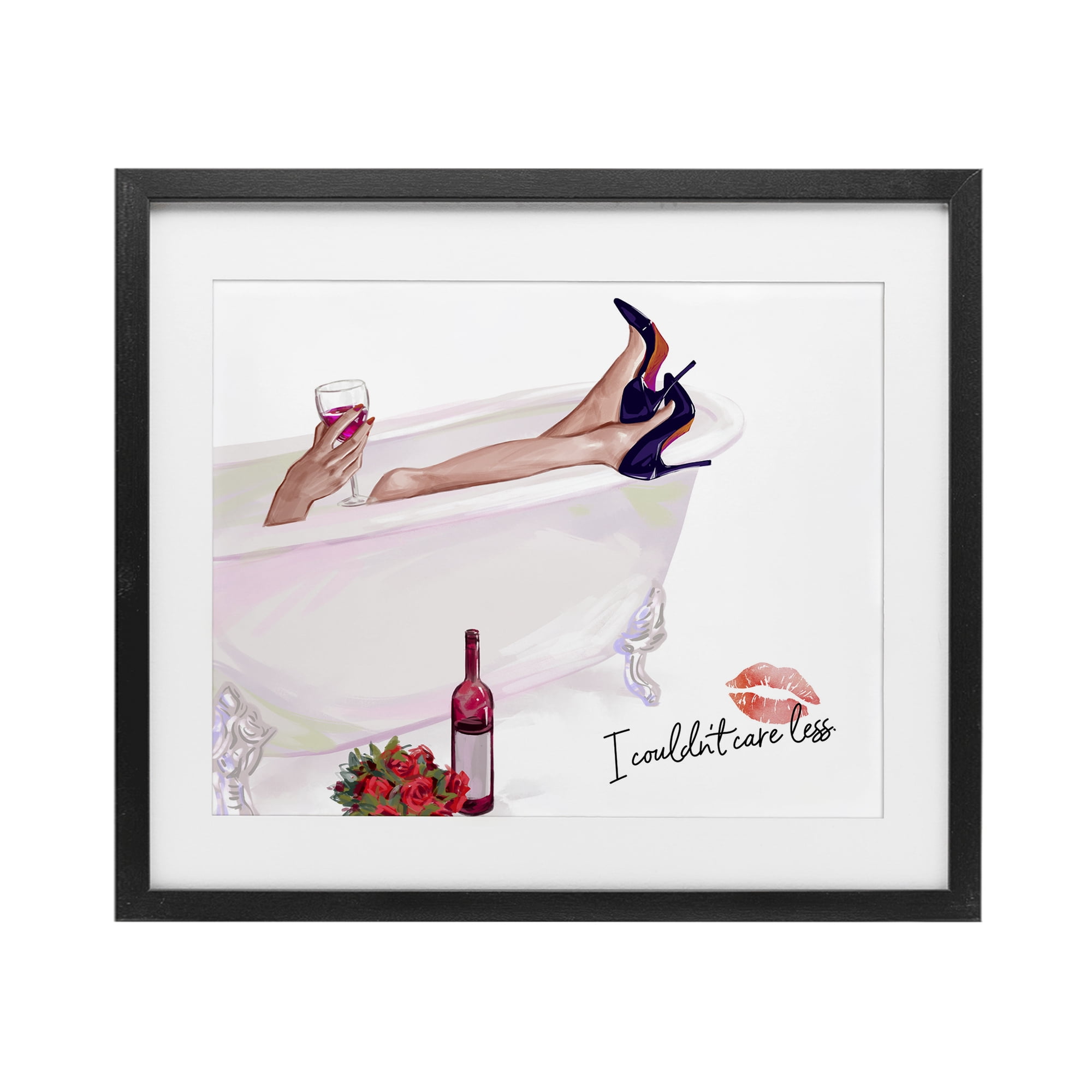Couldn't Care Less Tub Black Framed Print Under Glass, design by Ziwei Li