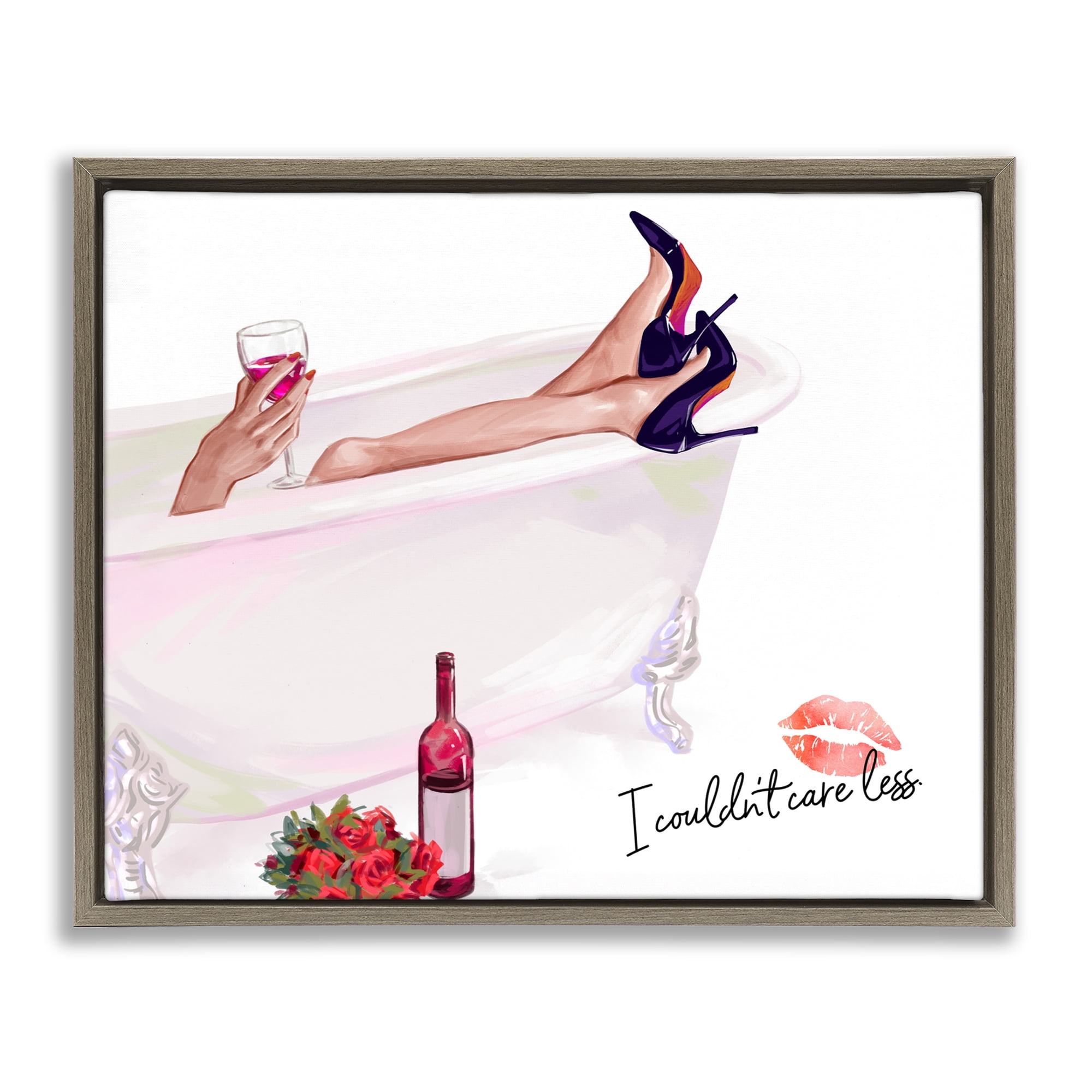 Couldn't Care Less Tub Brown Framed Floater Canvas Wall Art, design by Ziwei Li