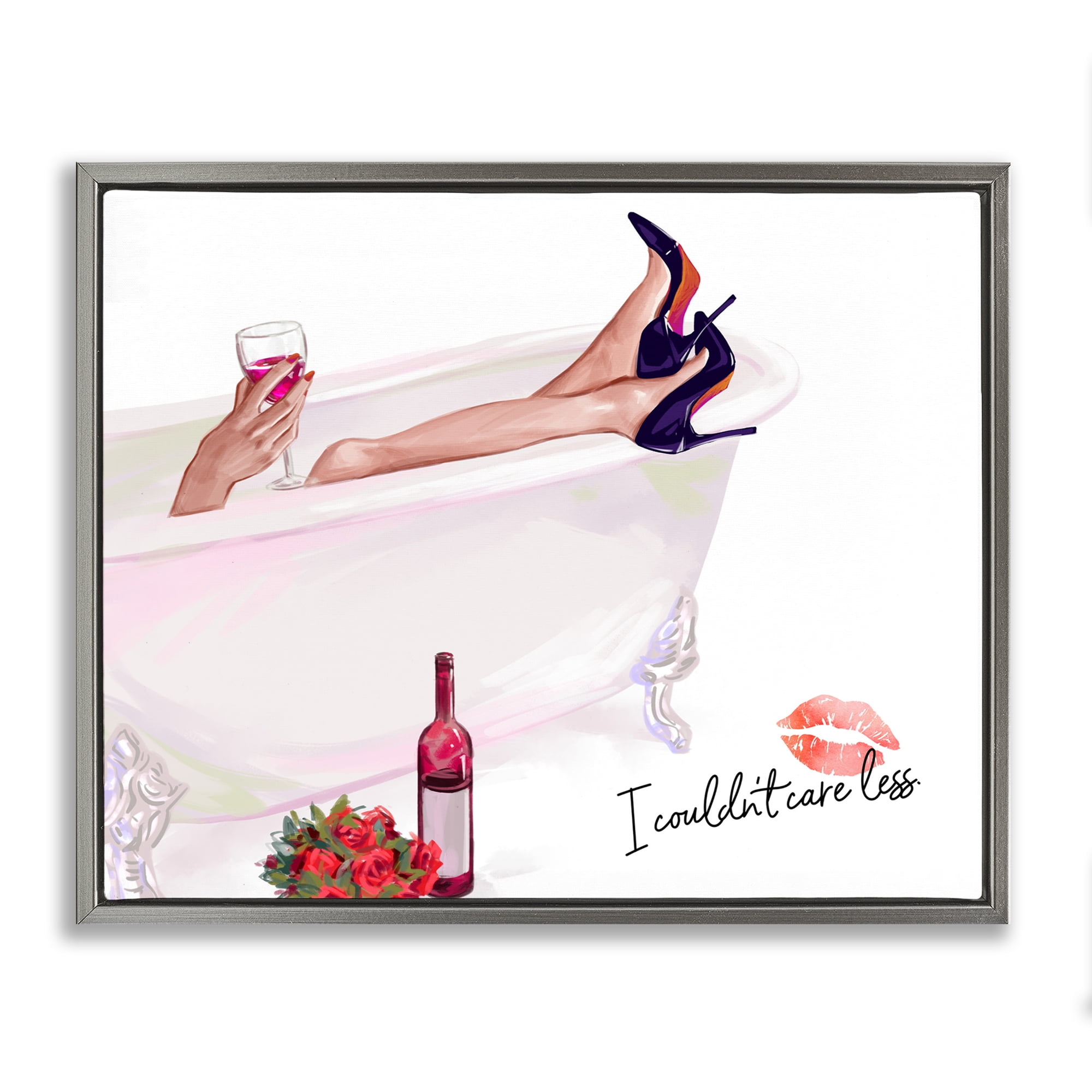 Couldn't Care Less Tub Gray Framed Floater Canvas Wall Art, design by Ziwei Li