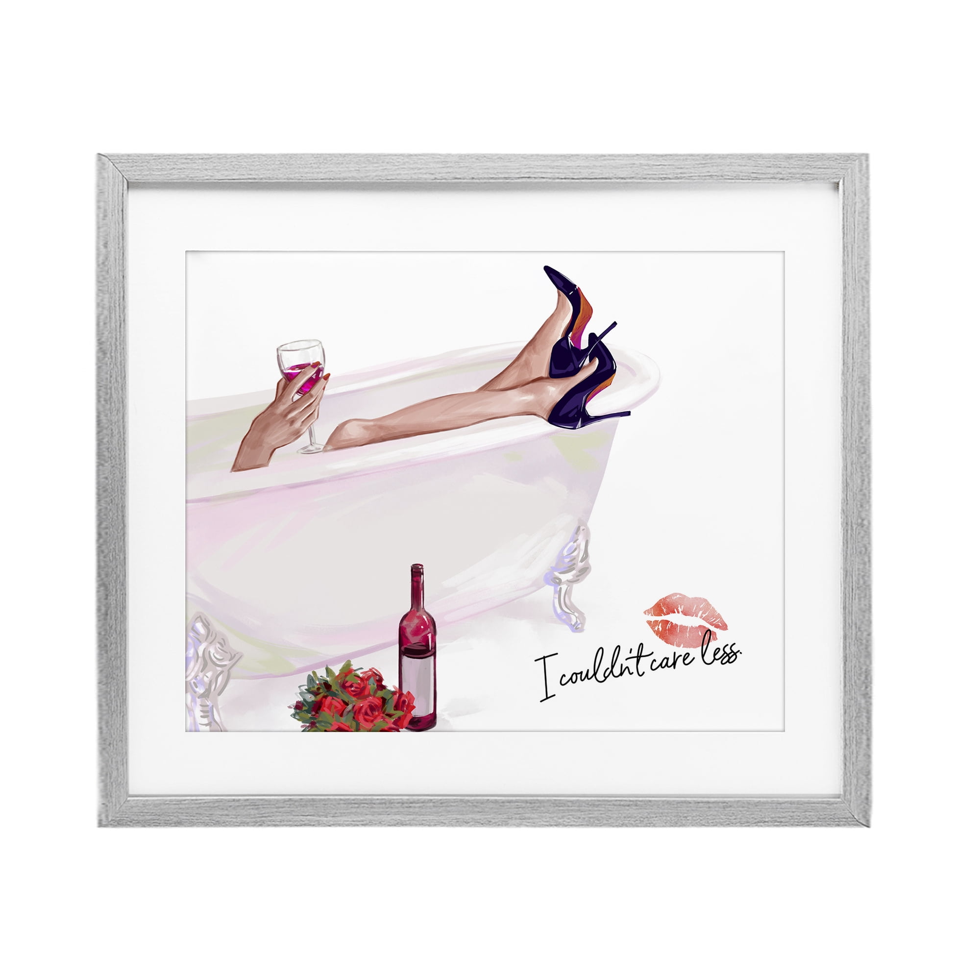Couldn't Care Less Tub Gray Framed Print Under Glass, design by Ziwei Li