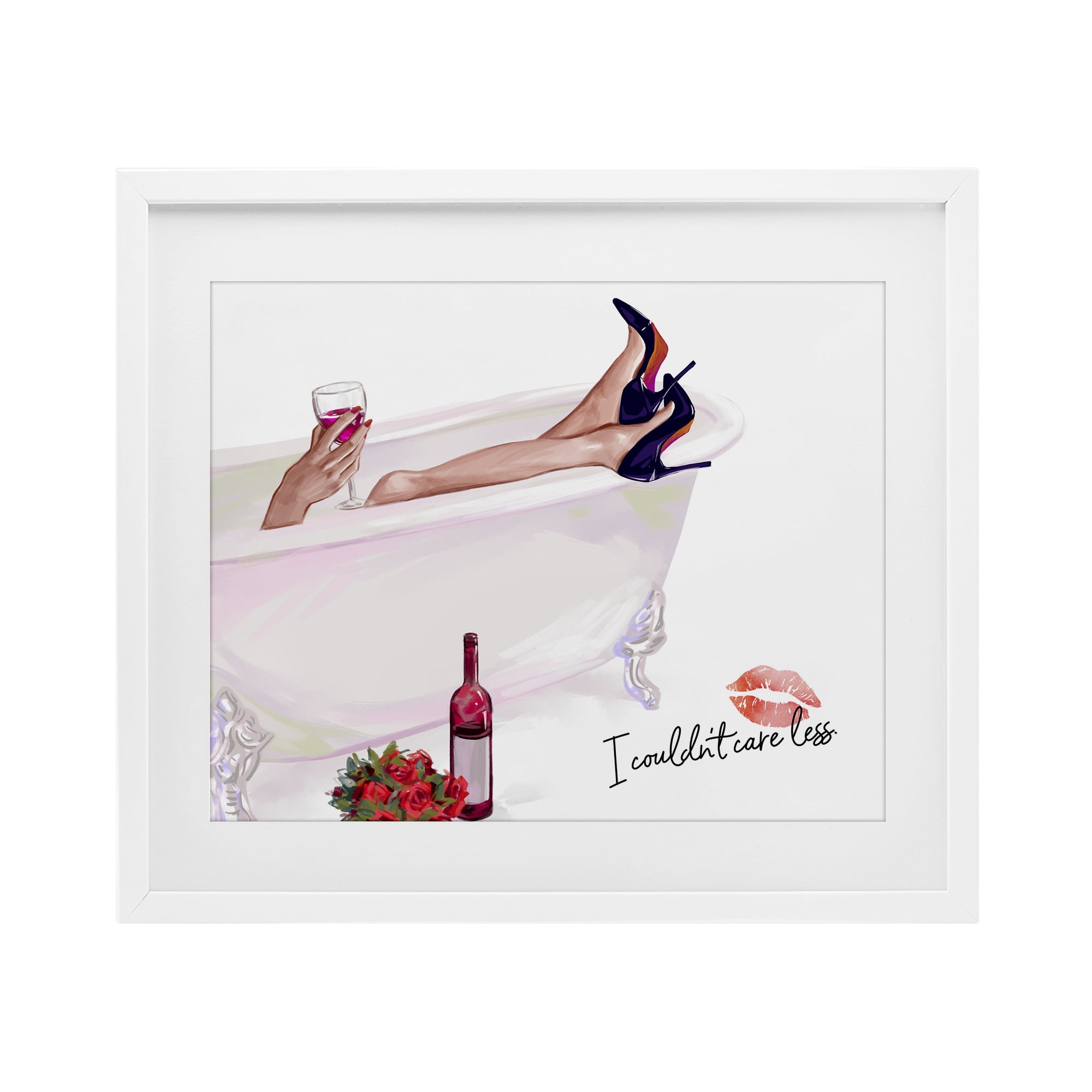 Couldn't Care Less Tub White Framed Print Under Glass, design by Ziwei Li
