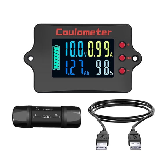 Coulometer Digital Voltmeter Ammeter Battery Capacity Tester Indicators Coulomb Meter 8-120V 50A Battery Monitors