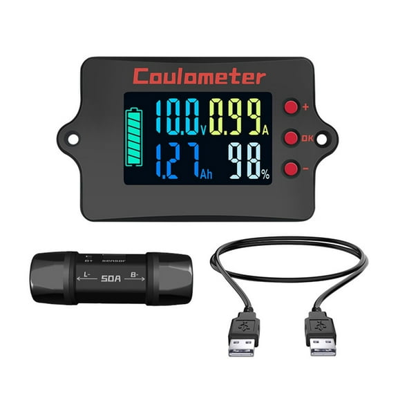 Coulometer Digital Voltmeter Ammeter Battery Capacity Tester Indicators Coulomb Meter 8-120V 50A Battery Monitors