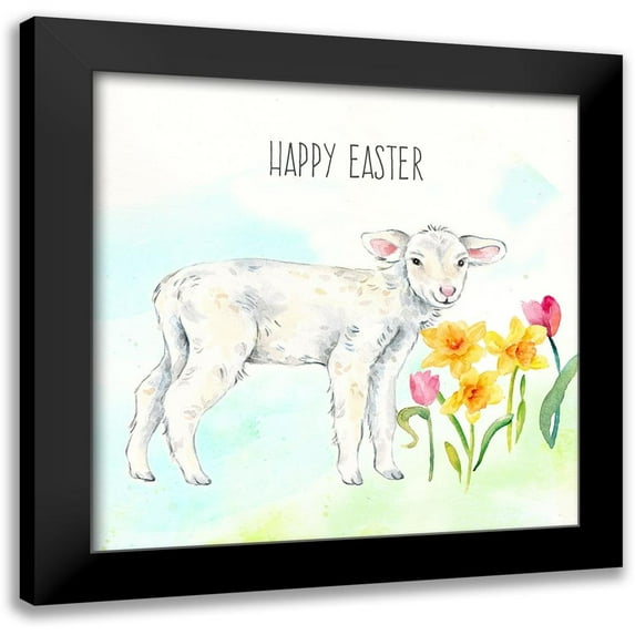 Coulter, Cynthia 12x12 Black Modern Framed Museum Art Print Titled - Hello Easter IV-Happy Easter