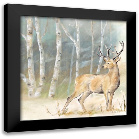 Coulter, Cynthia 12x12 Black Modern Framed Museum Art Print Titled - Woodland Reflections III-Deer