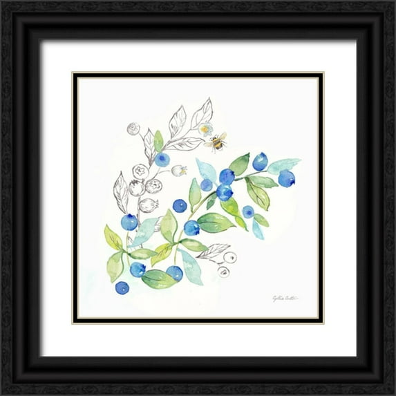 Coulter, Cynthia 12x12 Black Ornate Wood Framed with Double Matting Museum Art Print Titled - Berries and Bees IV