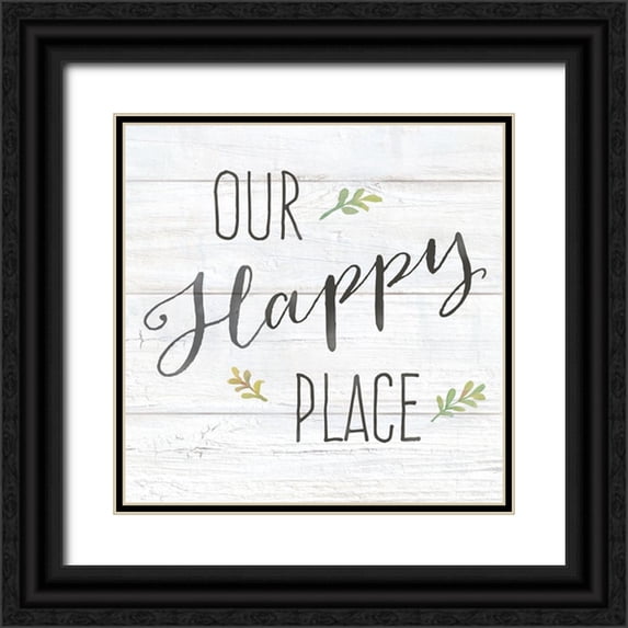 Coulter, Cynthia 12x12 Black Ornate Wood Framed with Double Matting Museum Art Print Titled - Farmhouse Sign II-Our Happy Place