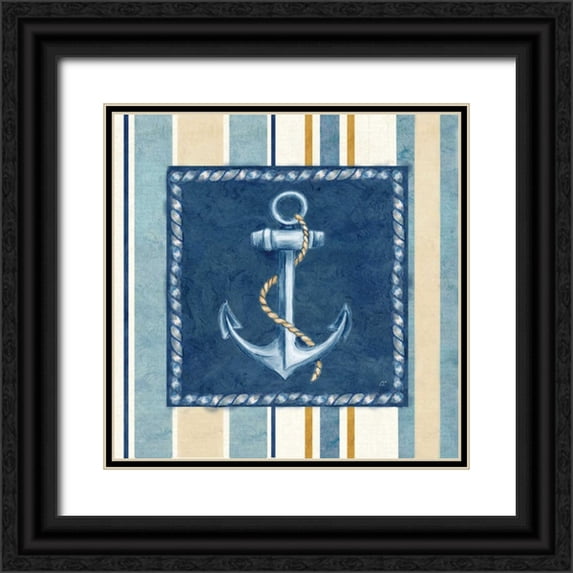 Coulter, Cynthia 12x12 Black Ornate Wood Framed with Double Matting Museum Art Print Titled - Nautical Stripe III