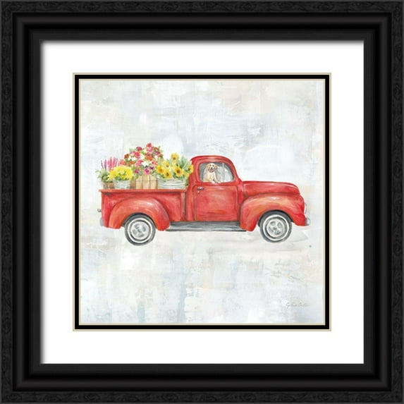 Coulter, Cynthia 12x12 Black Ornate Wood Framed with Double Matting Museum Art Print Titled - Vintage Red Truck