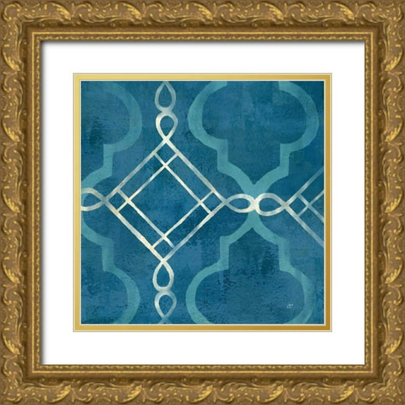 Coulter, Cynthia 12x12 Gold Ornate Wood Framed with Double Matting Museum Art Print Titled - Abstract Waves Blue-Gray Tiles I