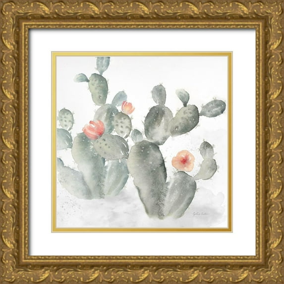 Coulter, Cynthia 12x12 Gold Ornate Wood Framed with Double Matting Museum Art Print Titled - Cactus Garden Gray Blush III