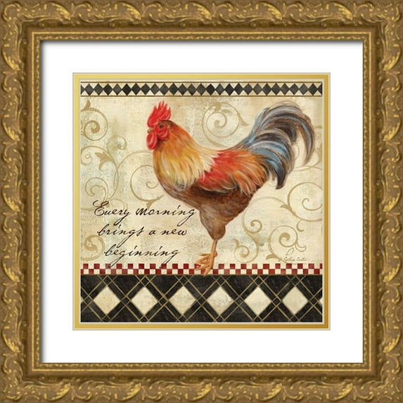 Coulter, Cynthia 12x12 Gold Ornate Wood Framed with Double Matting Museum Art Print Titled - Rooster Sentiment II