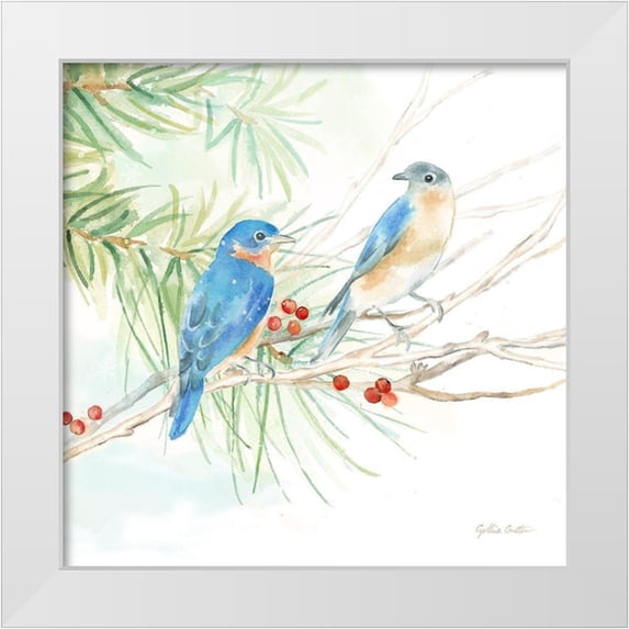 Coulter, Cynthia 12x12 White Modern Wood Framed Museum Art Print Titled - Winter Birds III Bluebirds