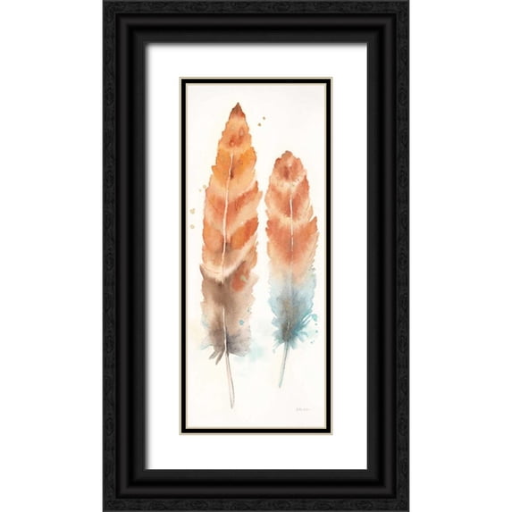 Coulter, Cynthia 12x24 Black Ornate Wood Framed with Double Matting Museum Art Print Titled - Watercolor Feathers Panel II