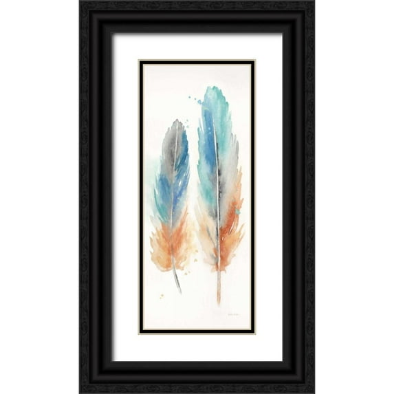 Coulter, Cynthia 12x24 Black Ornate Wood Framed with Double Matting Museum Art Print Titled - Watercolor Feathers Panel I