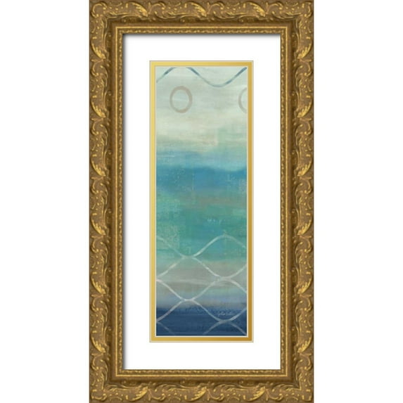 Coulter, Cynthia 13x32 Gold Ornate Wood Framed with Double Matting Museum Art Print Titled - Abstract Waves Blue-Gray Panel II