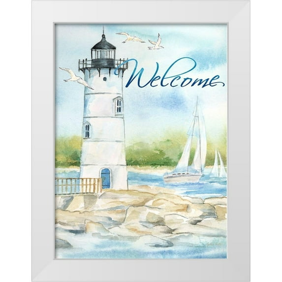Coulter, Cynthia 14x18 White Modern Wood Framed Museum Art Print Titled - East Coast Lighthouse portrait I-Welcome