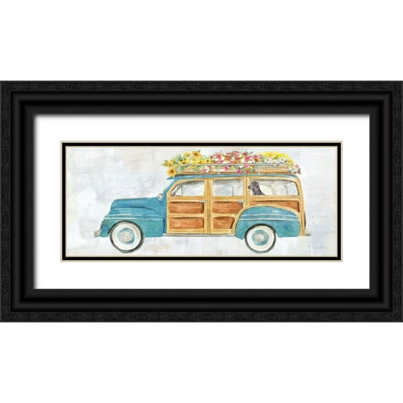 Coulter, Cynthia 14x8 Black Ornate Wood Framed with Double Matting Museum Art Print Titled - Vintage Station Wagon Panel