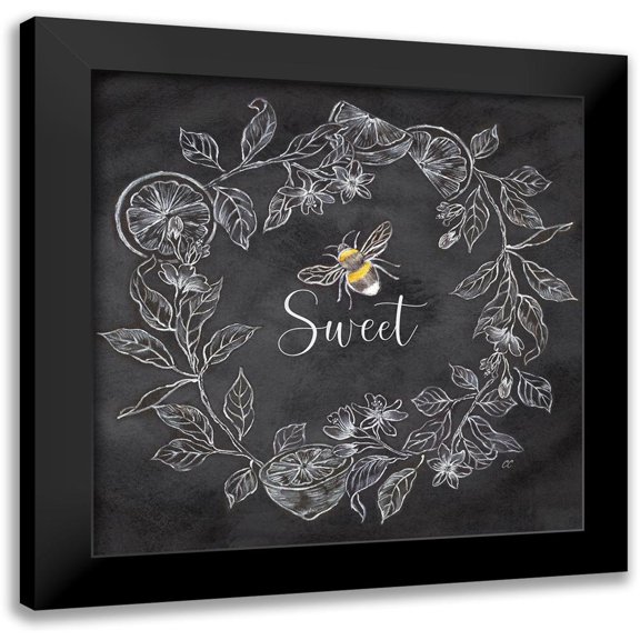 Coulter, Cynthia 15x15 Black Modern Framed Museum Art Print Titled - Bee Sentiment Wreath black IV-Sweet