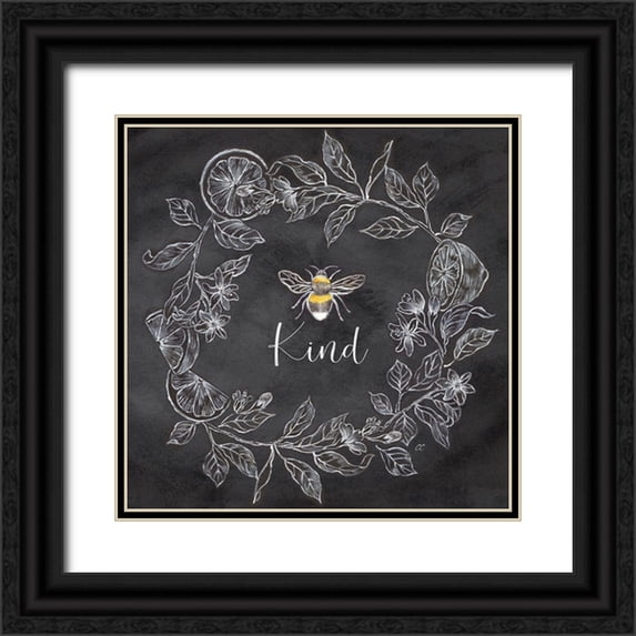 Coulter, Cynthia 15x15 Black Ornate Wood Framed with Double Matting Museum Art Print Titled - Bee Sentiment Wreath black II-Kind