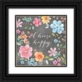 thumbnail image 1 of Coulter, Cynthia 15x15 Black Ornate Wood Framed with Double Matting Museum Art Print Titled - Whimsical Blooms sentiment black III-Happy, 1 of 4