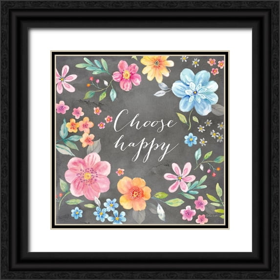 Coulter, Cynthia 15x15 Black Ornate Wood Framed with Double Matting Museum Art Print Titled - Whimsical Blooms sentiment black III-Happy