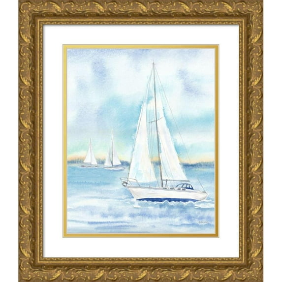 Coulter, Cynthia 15x18 Gold Ornate Wood Framed with Double Matting Museum Art Print Titled - East Coast Lighthouse sailboat panel II