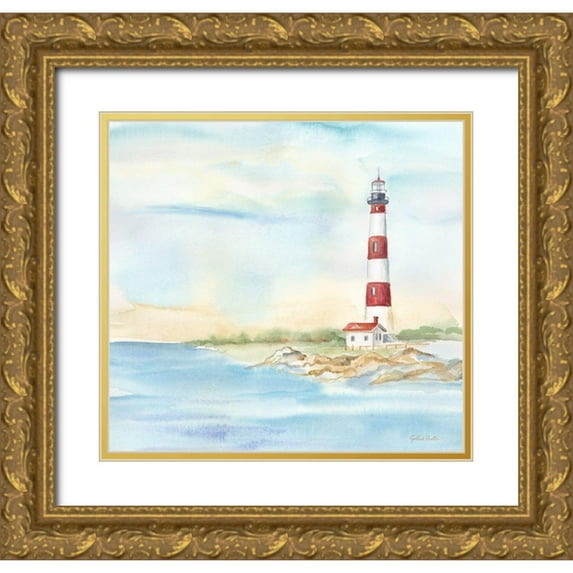 Coulter, Cynthia 16x15 Gold Ornate Wood Framed with Double Matting Museum Art Print Titled - East Coast Lighthouse III