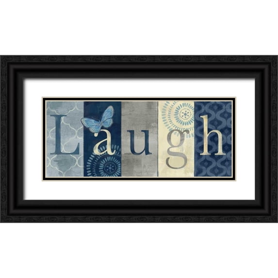 Coulter, Cynthia 18x10 Black Ornate Wood Framed with Double Matting Museum Art Print Titled - Live Love Laugh Navy III