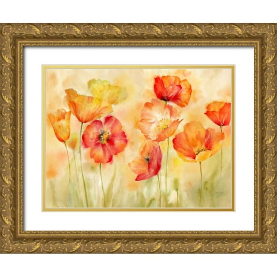 Coulter, Cynthia 18x15 Gold Ornate Wood Framed with Double Matting Museum Art Print Titled - Watercolor Poppy Meadow Spice Landscape