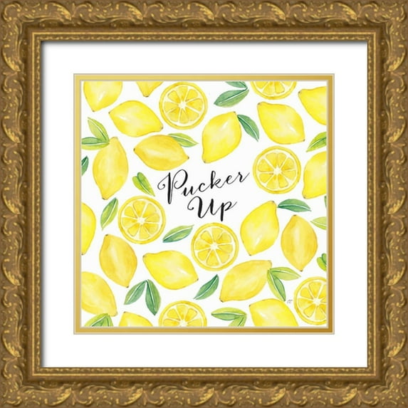 Coulter, Cynthia 20x20 Gold Ornate Wood Framed with Double Matting Museum Art Print Titled - Fresh Fruit Sentiment V-Pucker Up
