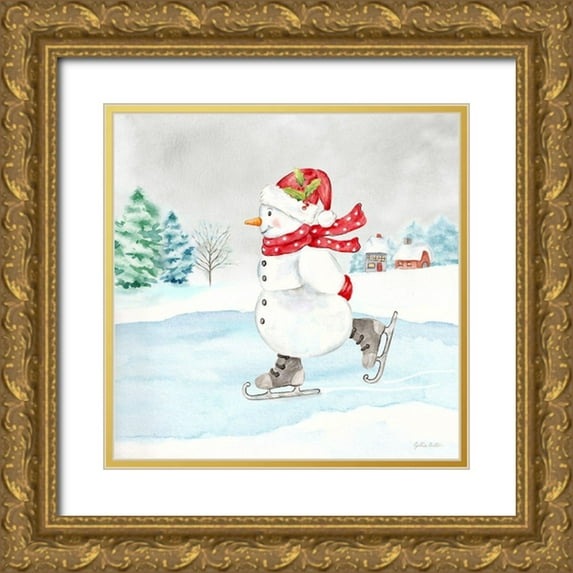 Coulter, Cynthia 20x20 Gold Ornate Wood Framed with Double Matting Museum Art Print Titled - Let it Snow Blue Snowman V