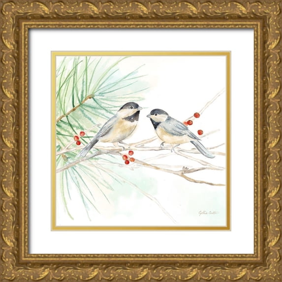 Coulter, Cynthia 20x20 Gold Ornate Wood Framed with Double Matting Museum Art Print Titled - Winter Birds II Chickadees
