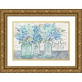 thumbnail image 1 of Coulter, Cynthia 24x17 Gold Ornate Wood Framed with Double Matting Museum Art Print Titled - Farmhouse Hydrangeas in Mason Jars -Gather, 1 of 4