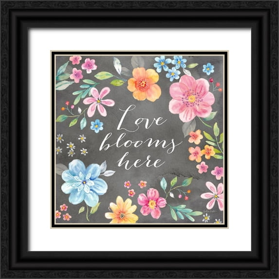 Coulter, Cynthia 26x26 Black Ornate Wood Framed with Double Matting Museum Art Print Titled - Whimsical Blooms Sentiment Black II