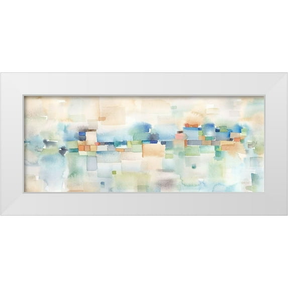 Coulter, Cynthia 32x15 White Modern Wood Framed Museum Art Print Titled - Teal Abstract Horizontal