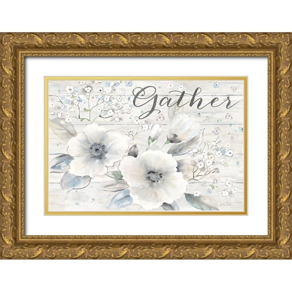 Coulter, Cynthia 32x23 Gold Ornate Wood Framed with Double Matting Museum Art Print Titled - Vintage Bouquet on Wood Sentiment