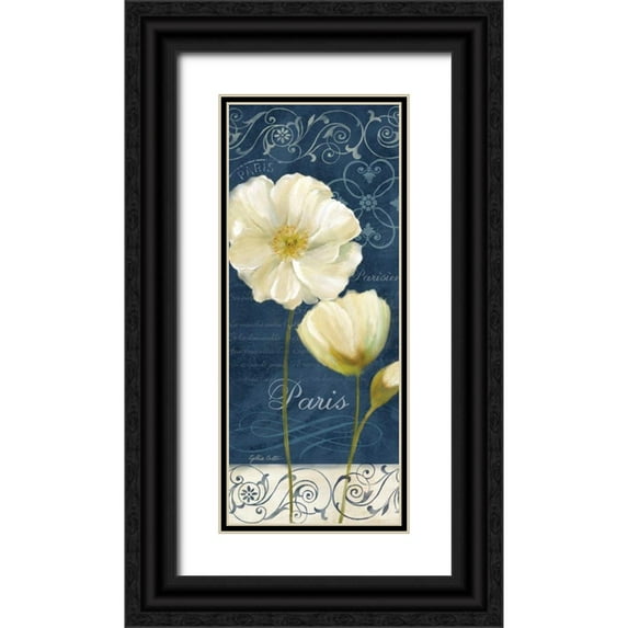 Coulter, Cynthia 8x14 Black Ornate Wood Framed with Double Matting Museum Art Print Titled - Paris Poppies Navy Blue Panel I