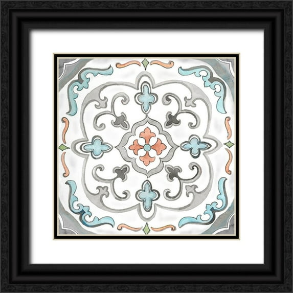 CoulterCynthia 12x12 Black Ornate Wood Framed with Double Matting Museum Art Print Titled - Jewel Medallion Gray II