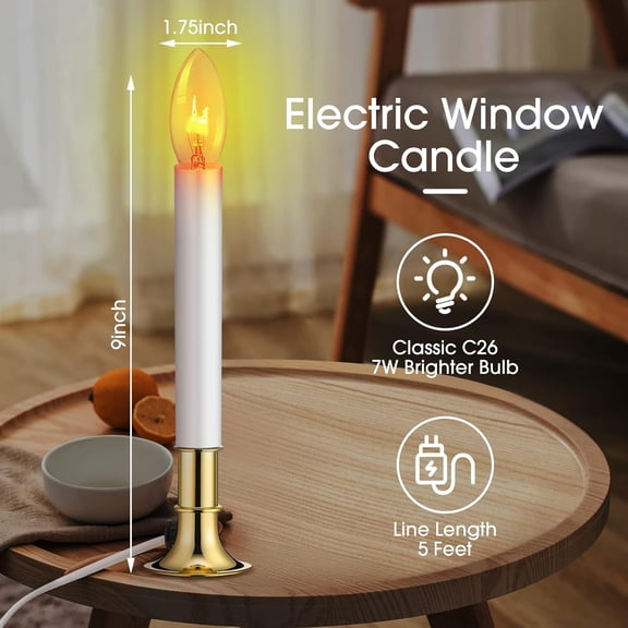 Coume 10 Pcs Christmas Electric Sensor Window Candles Lights with Brass Plated Base and Suction Cups Sensor Turns Candle Off at Light on in Dark Stick Plug for Windows, White, Gold