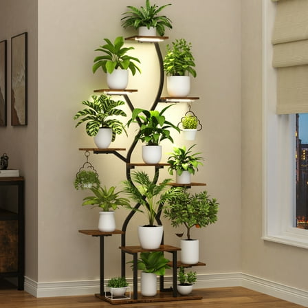 Coumy Plant Stand Indoor with Grow Lights, 63.3'' Tall Lighted Corner Plant Stands for Indoor Growing, Multiple Metal 10 Tiered Large Flower Holder Plant Rack for Home Patio Balcony