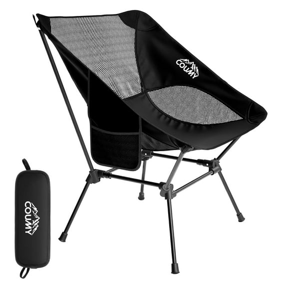 Coumy Portable Camping Chair Backpacking Chair, 2.4lbs Lightweight Ultralight Folding Chair for Outside Hiking, Travel, Supports 350Lbs (Black)