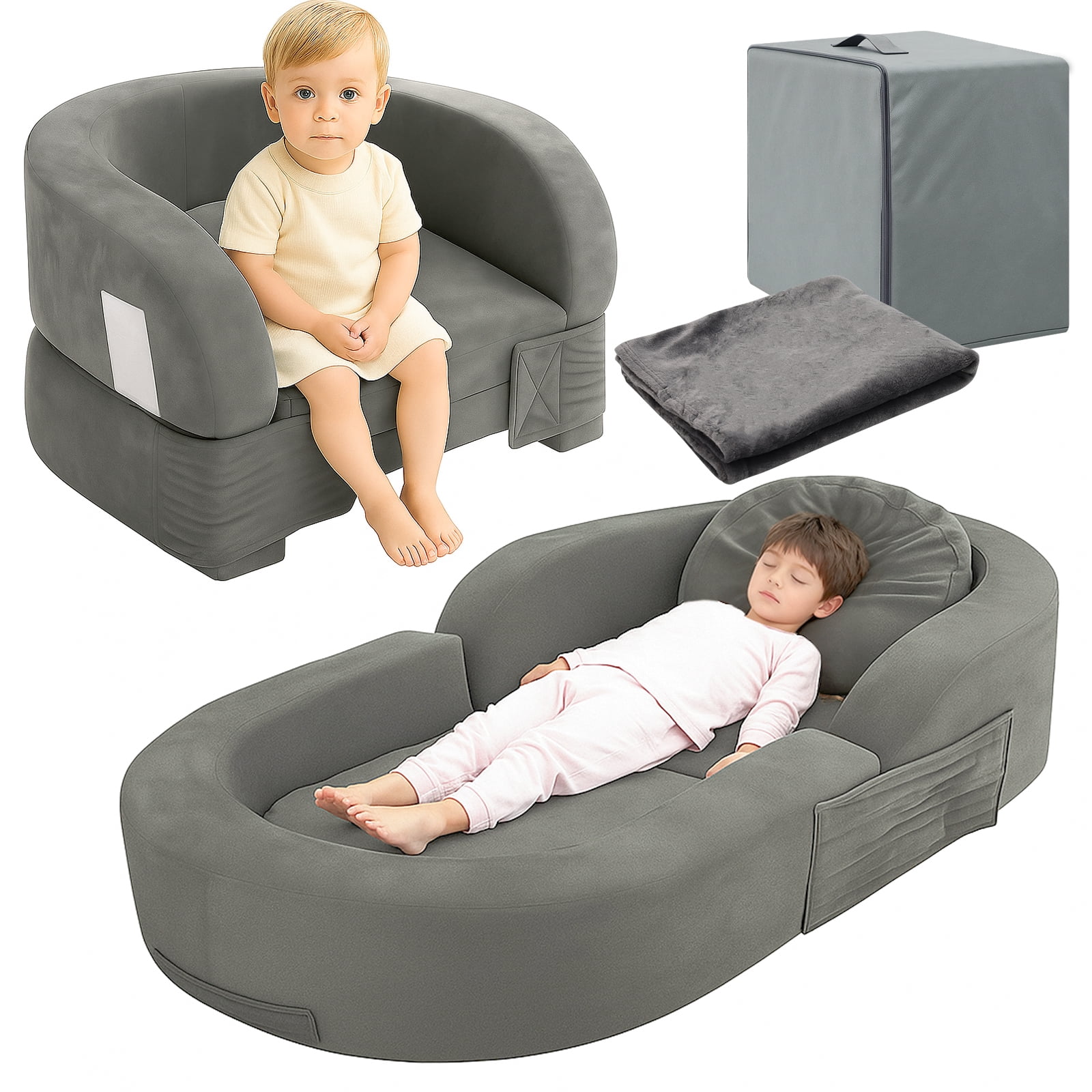 2-in-1 Portable Toddler Travel Bed & Sofa - Foldable Kids Bed For Camping & Indoor Use, Size L