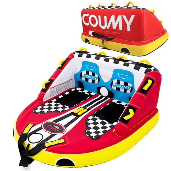 Coumy Towable Tubes for Boating, 1-2 Riders Boat Tube for Tubing, Tubes for Boats, Inflatable Pull Boats, Water Tube, Full Nylon Cover, Towable Rider Deck for Water Sports, Boating, Waterskiing