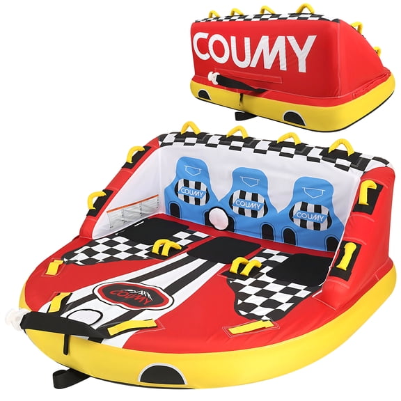 Coumy Towable Tubes for Boating, 1-3 Riders Boat Tube for Tubing, Tubes for Boats, Inflatable Pull Boats, Water Tube, Full Nylon Cover, Towable Rider Deck for Water Sports, Boating, Waterskiing