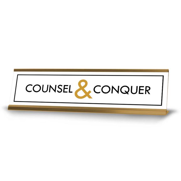 Counsel & Conquer Desk Sign (2x8") | Lawyer School Office Decoration